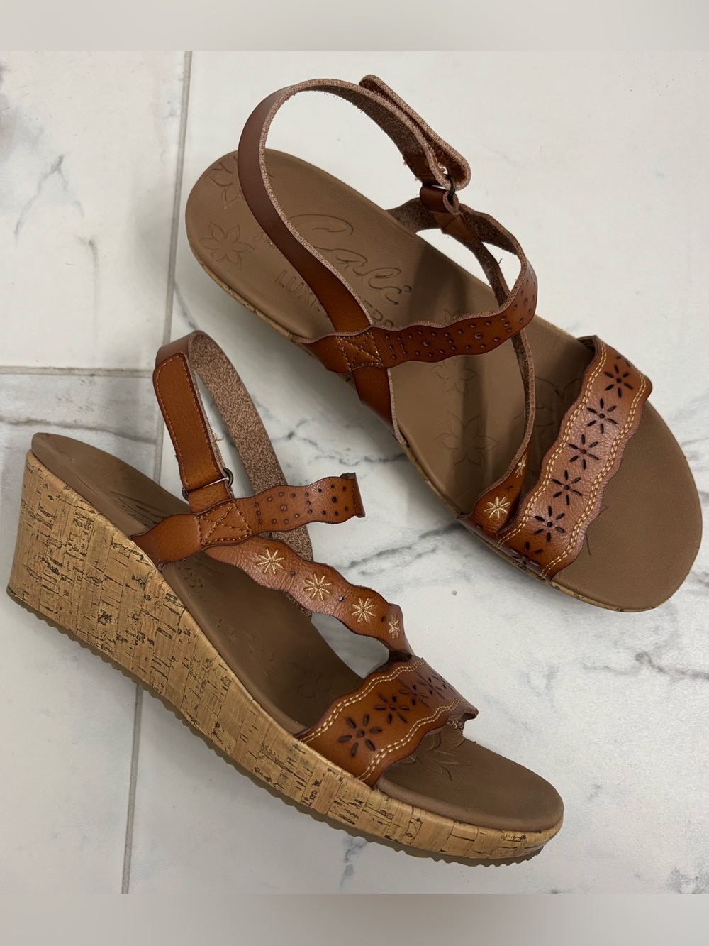 Skechers Cali Wedge Sandals Womens 11 Strappy Brown